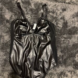 Black Faux Leather Bodysuit